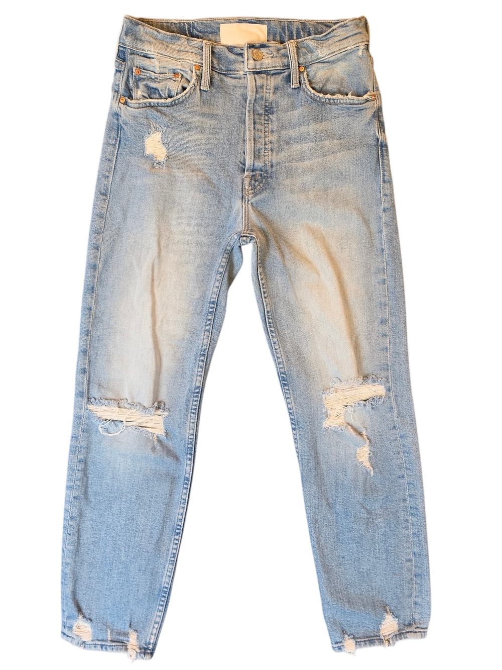 MOTHER Superior "The Tomcat" Straight-Leg Jeans Womans 27 Light Blue Distressed